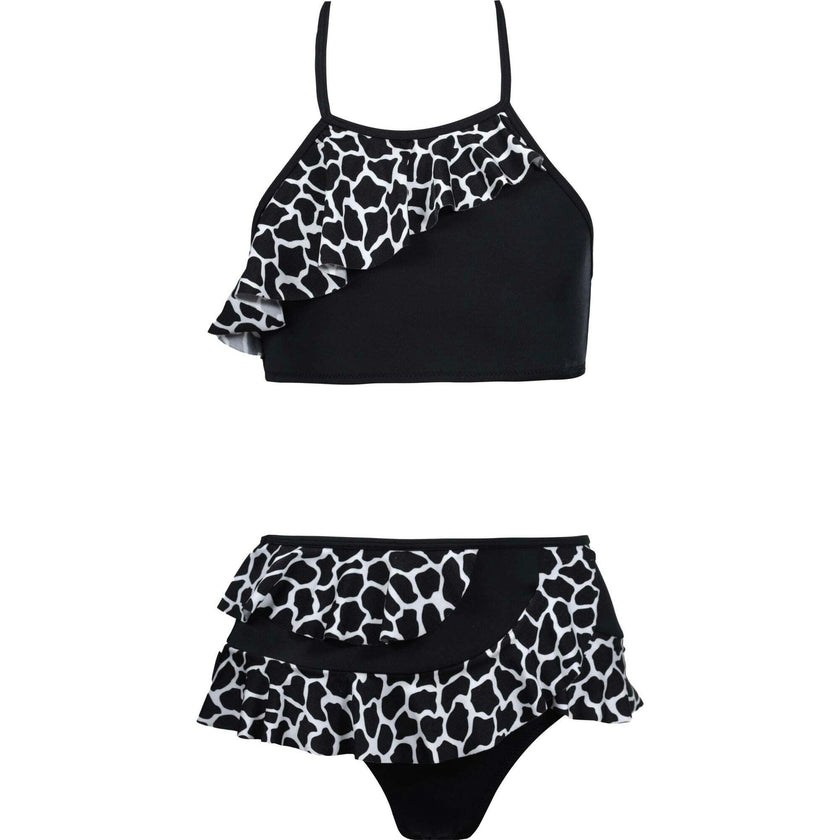Tinto Print Halter Neck Ruffled 2-Piece Bikini Swimsuit