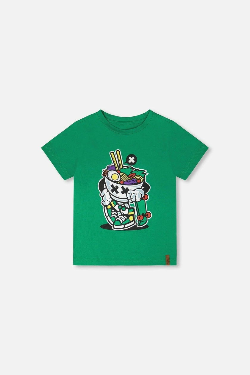 Organic Cotton Jersey T-Shirt With Print Green