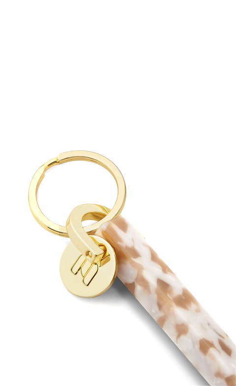 Bar Keychain in Taupe Shell - Gold
