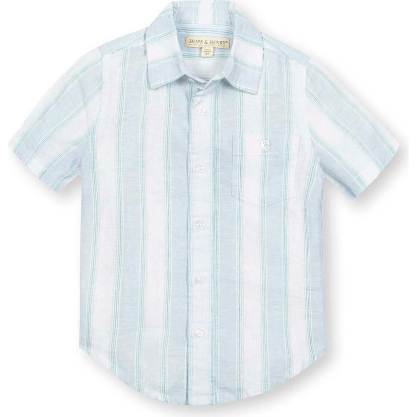 Linen Short Sleeve Button Down Shirt, Blue