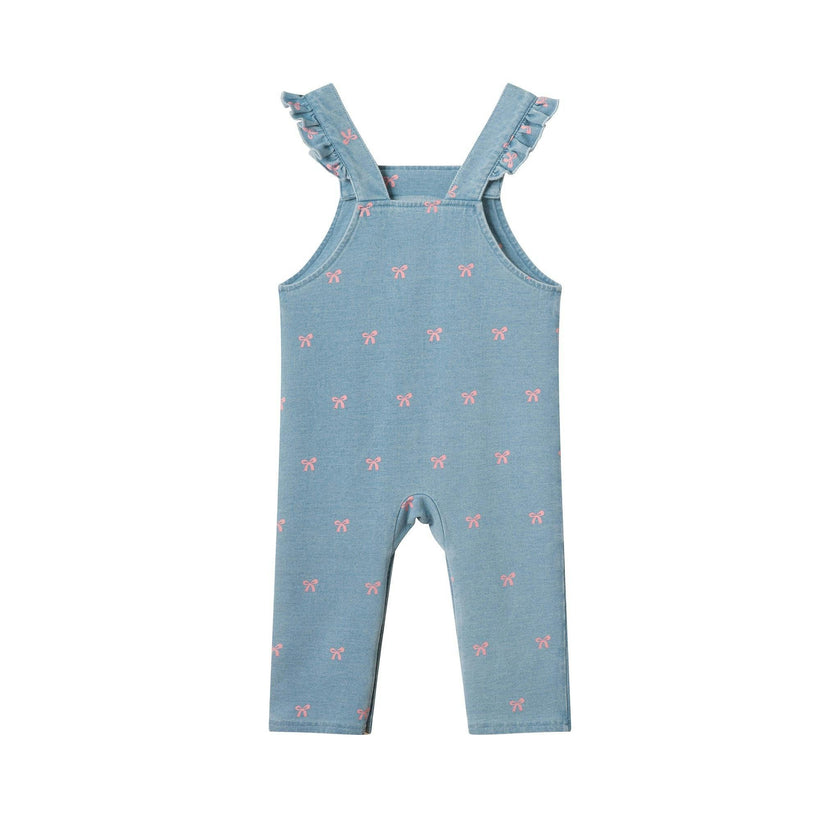 Infant Knit Denim Overall Set | Pink Bows