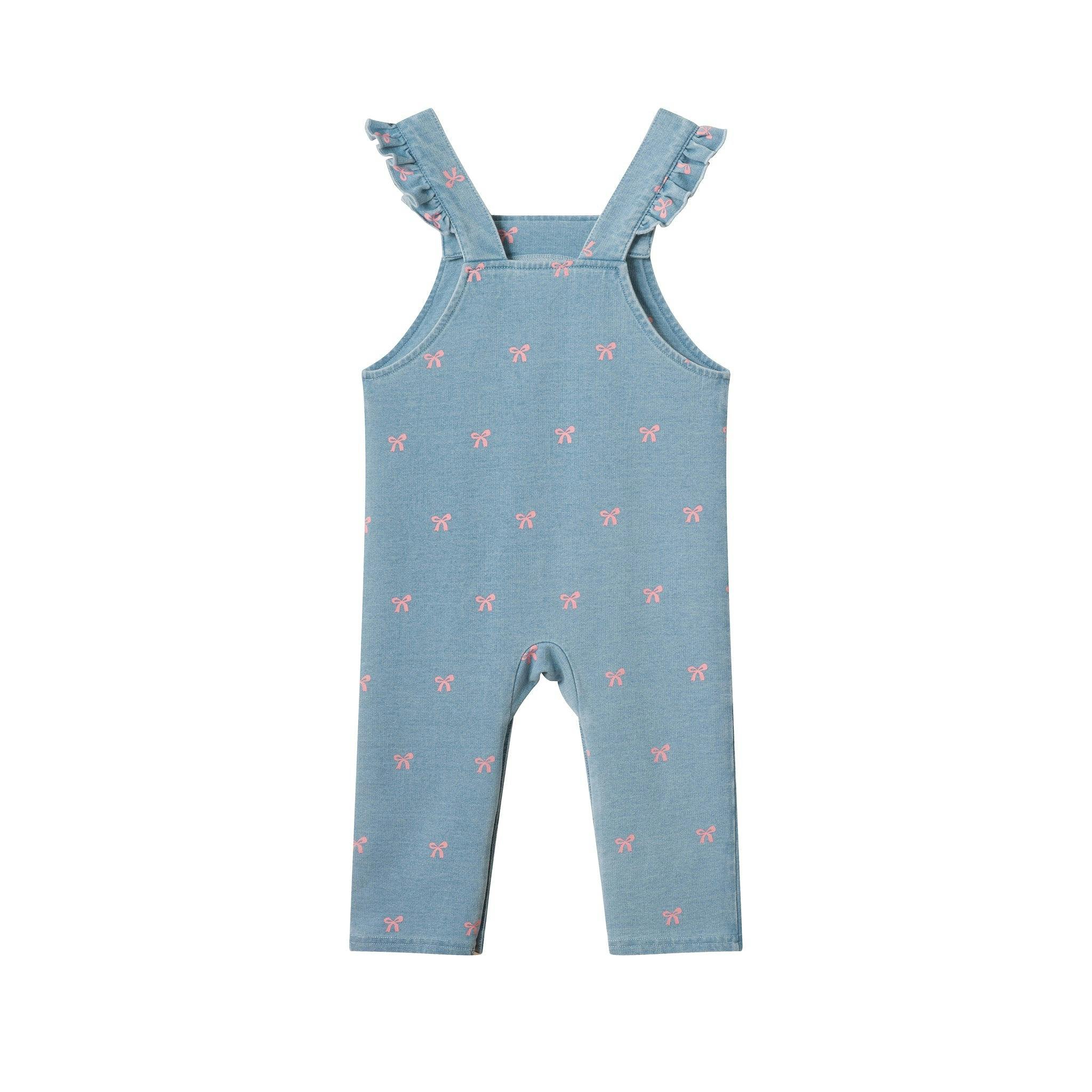 Infant Knit Denim Overall Set | Pink Bows