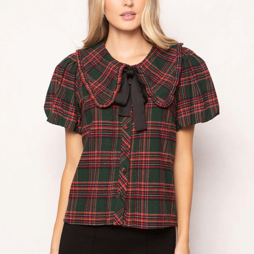 Andrea Blouse in Evergreen Plaid