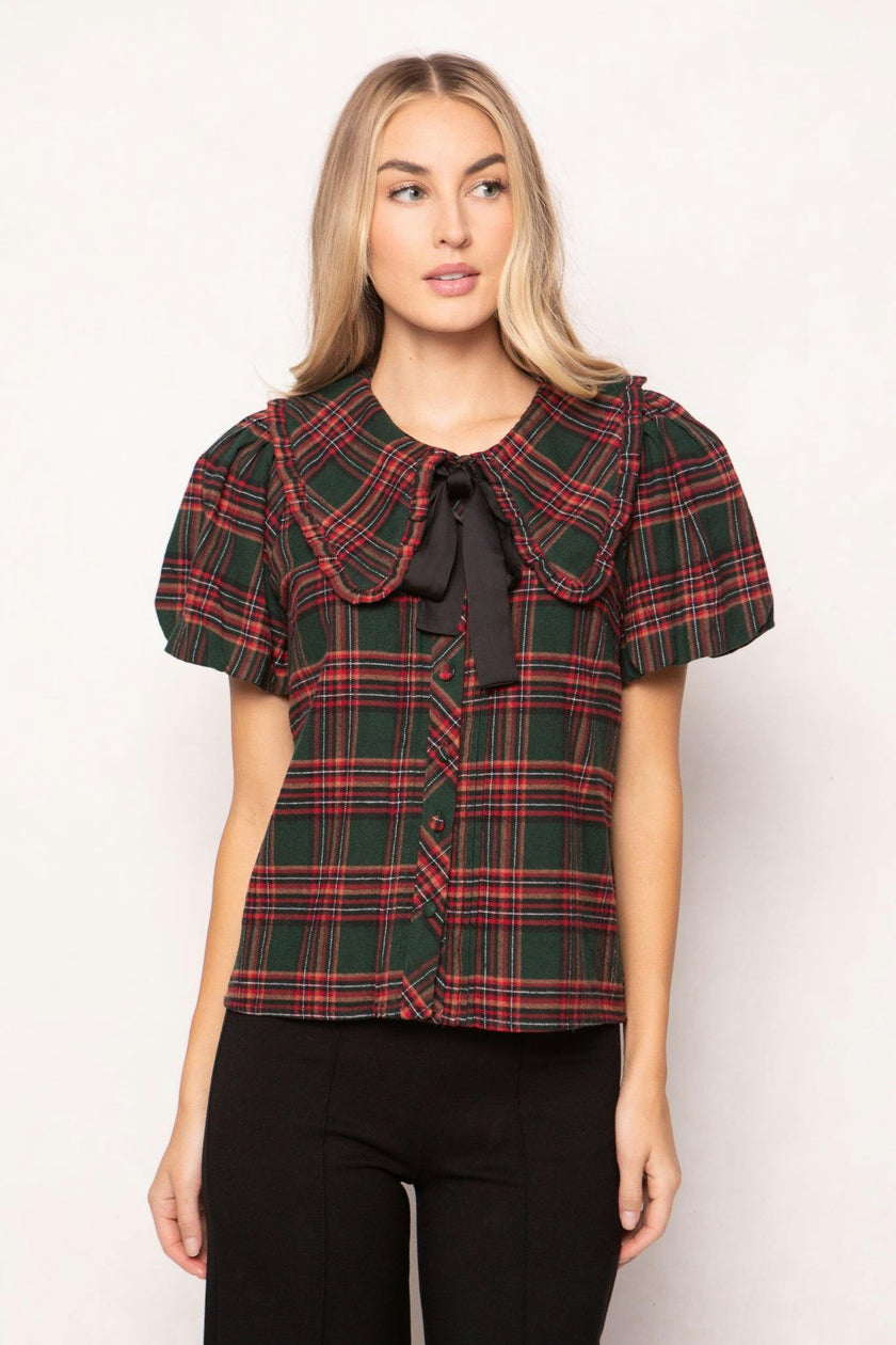Andrea Blouse in Evergreen Plaid