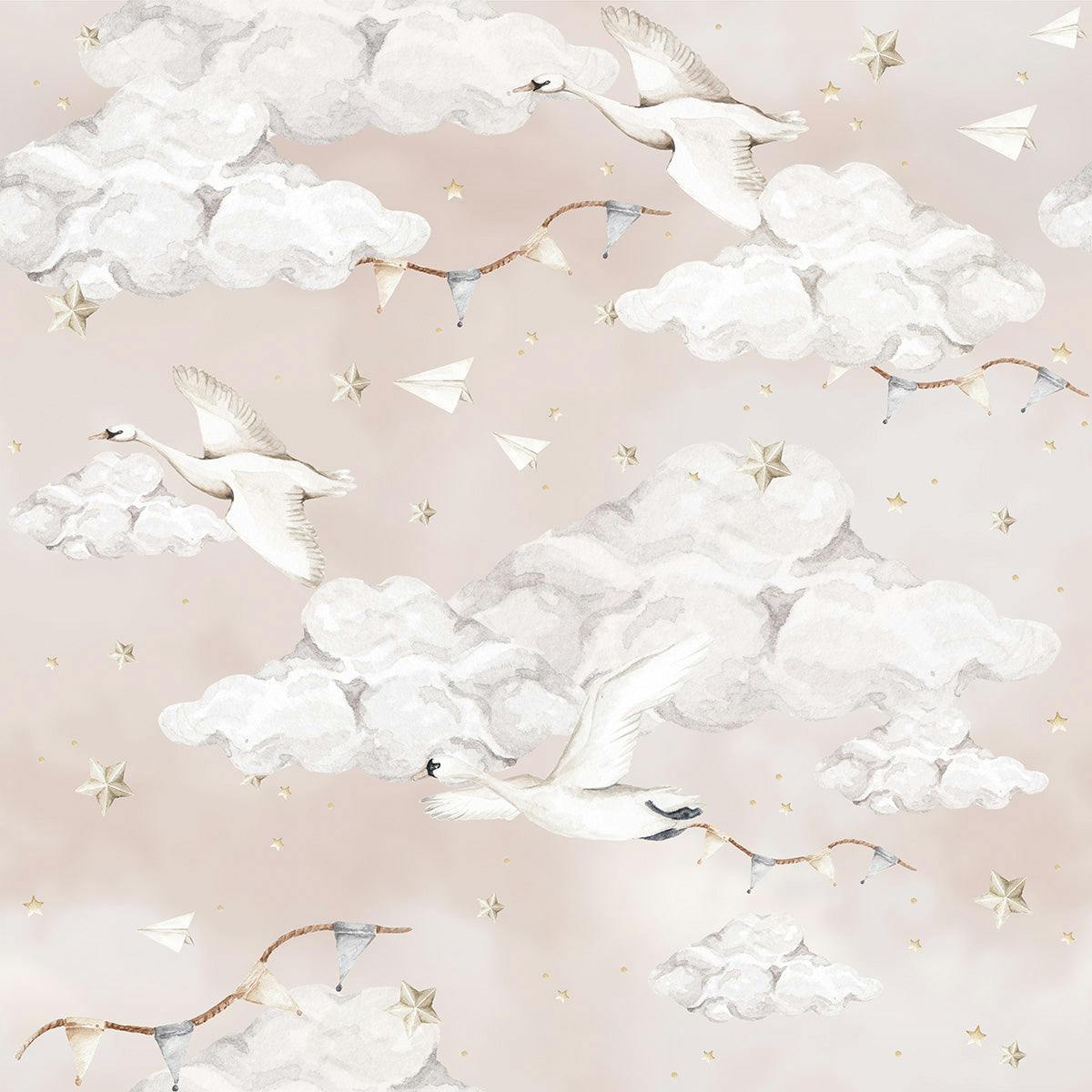 Magic Swans Pink Wallpaper