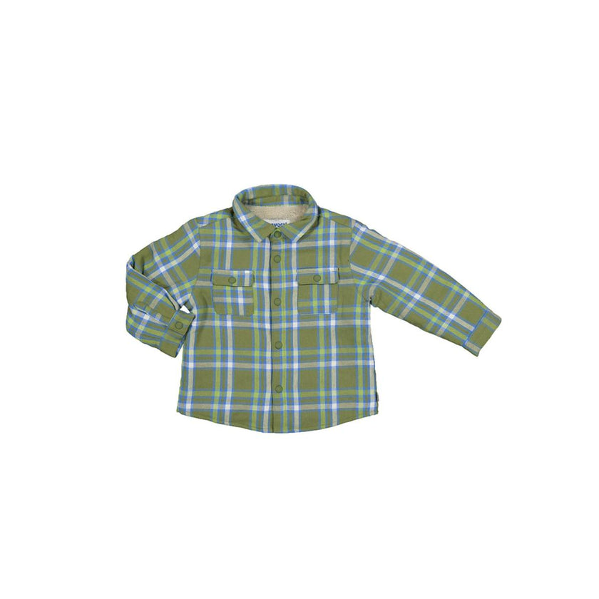Green Plaid Shirt With Staples and Fur Lining