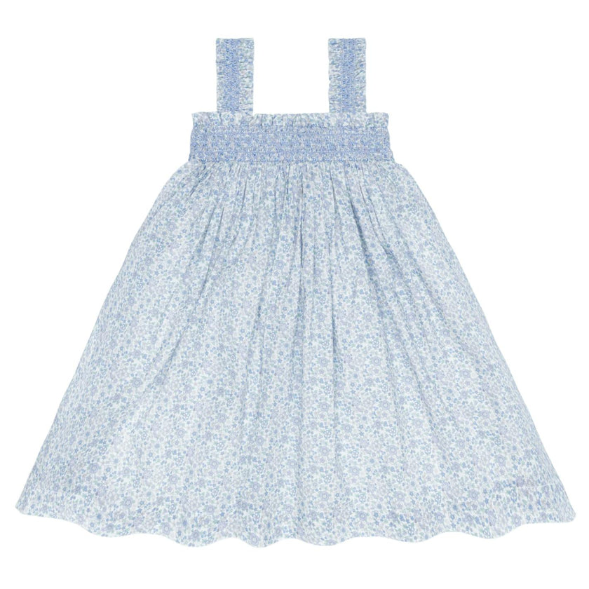 girls slate floral ruffle strap smocked dress