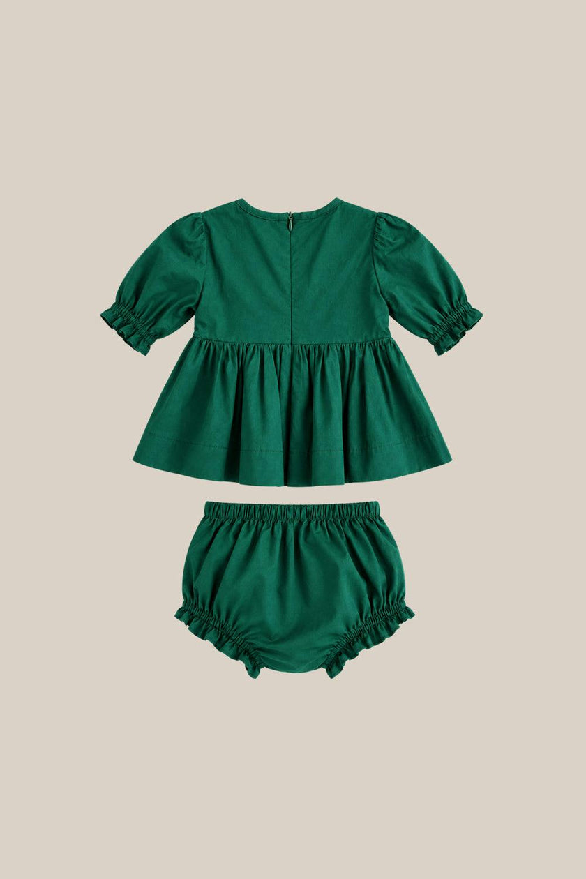 Baby Christmas Tree Dress Set in Emerald