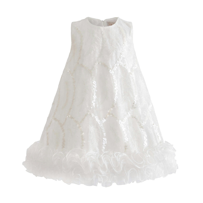 White Fiora Ruffle Sequin Dress