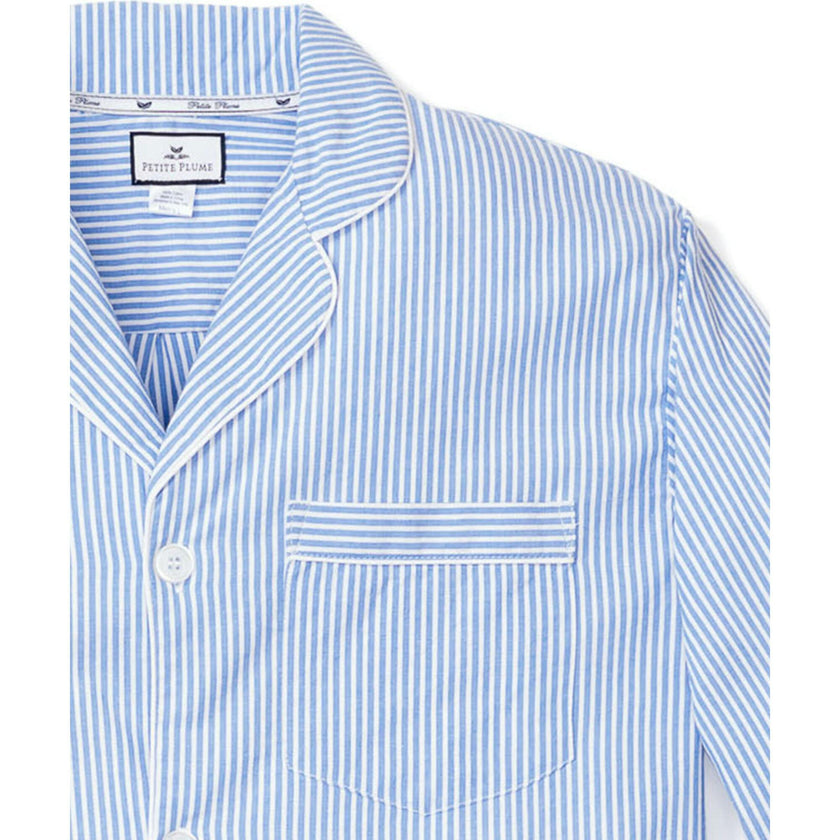 Men's Twill Pajama Set in French Blue Heritage Stripe