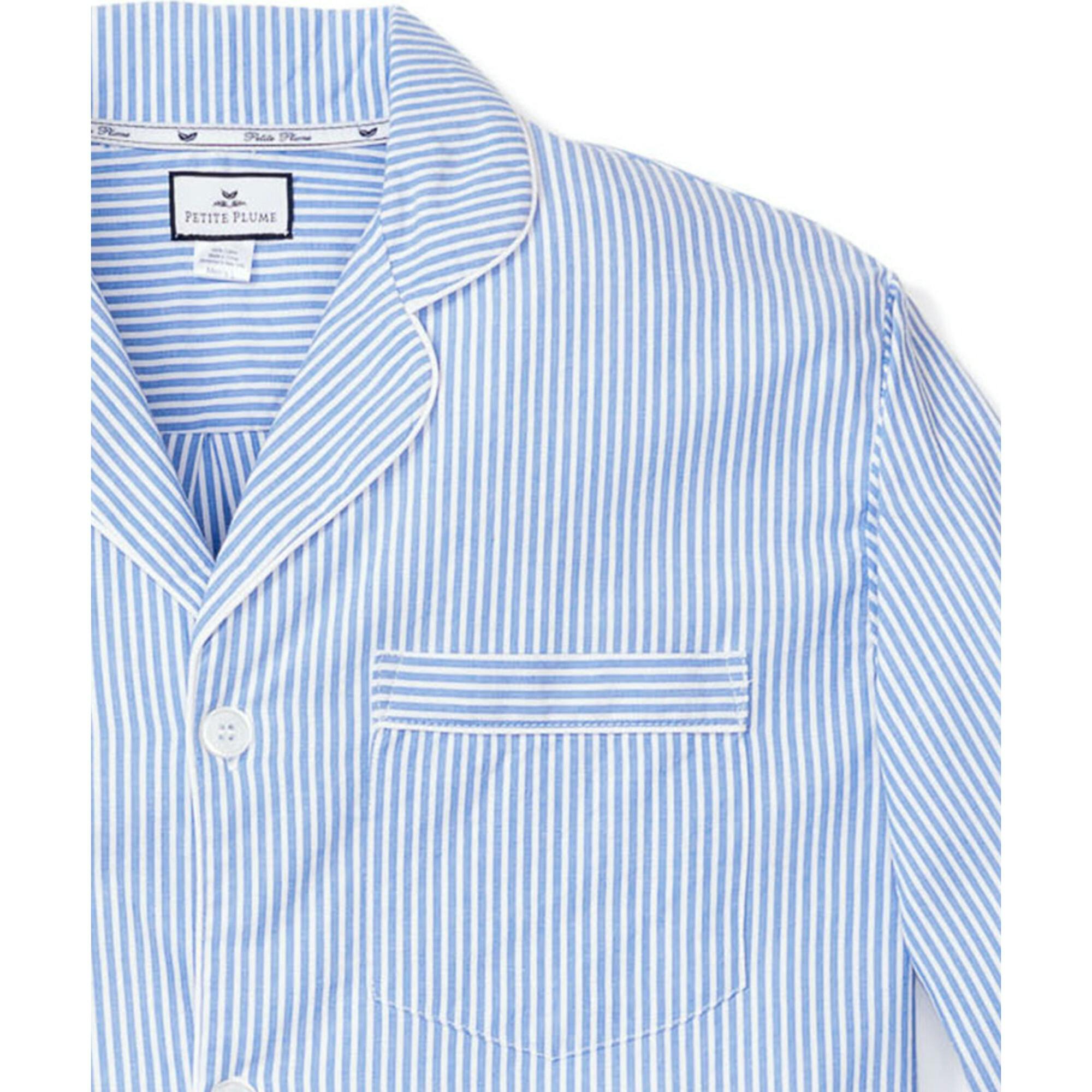 Men's Twill Pajama Set in French Blue Heritage Stripe