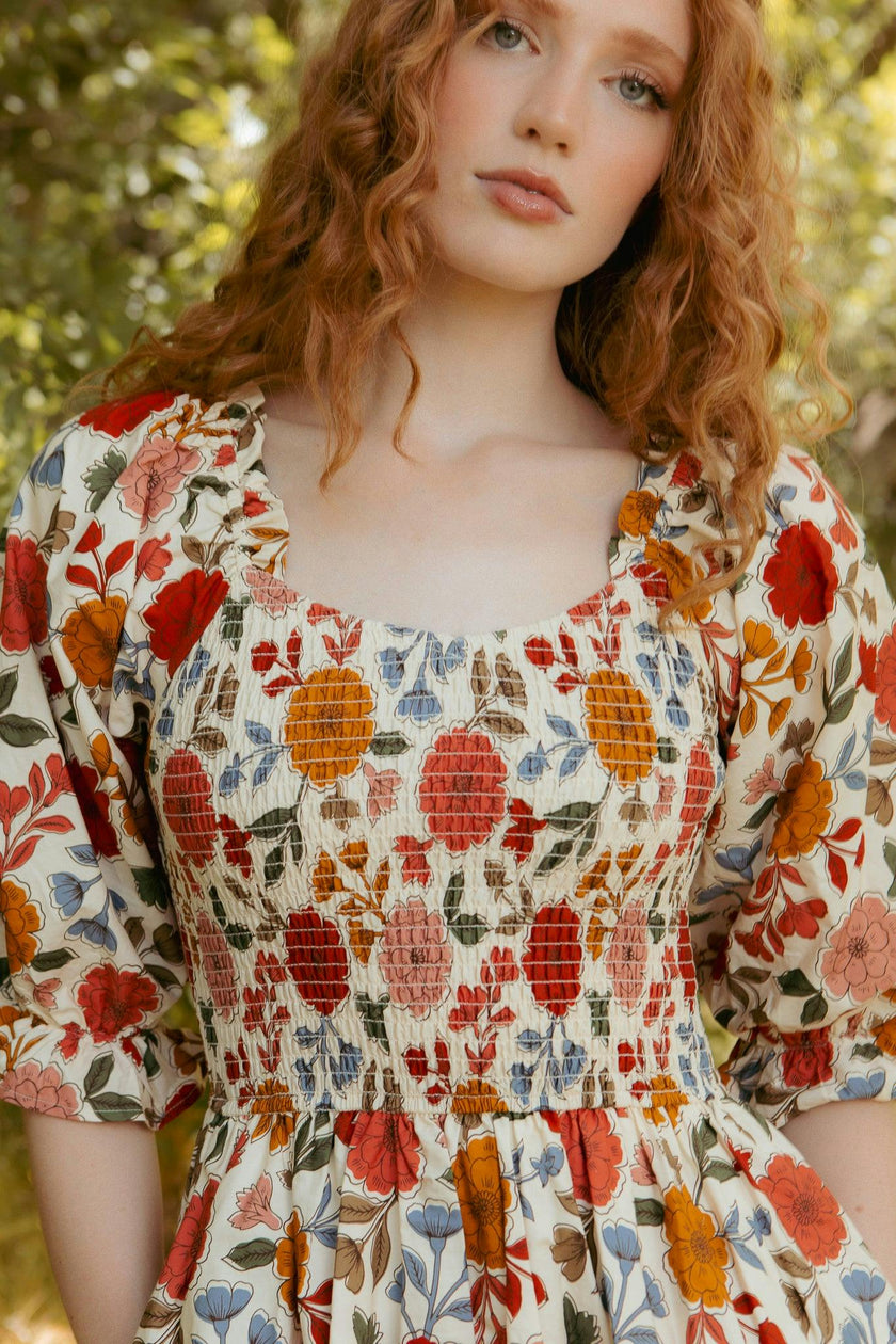 Teagan Dress in Sepia Flower