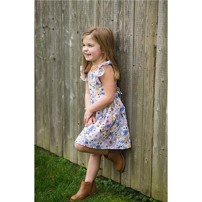 Ruffle Sleeve Dress in Purple Flowers