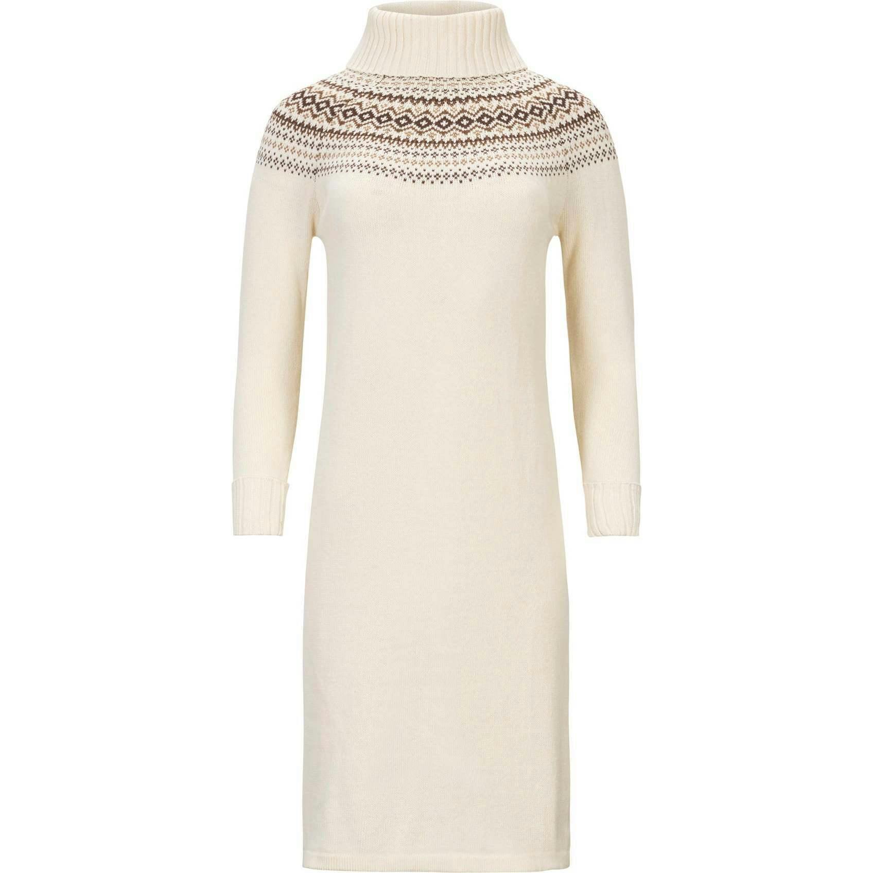 Organic Long Sleeve Turtleneck Intarsia Sweater Dress, White