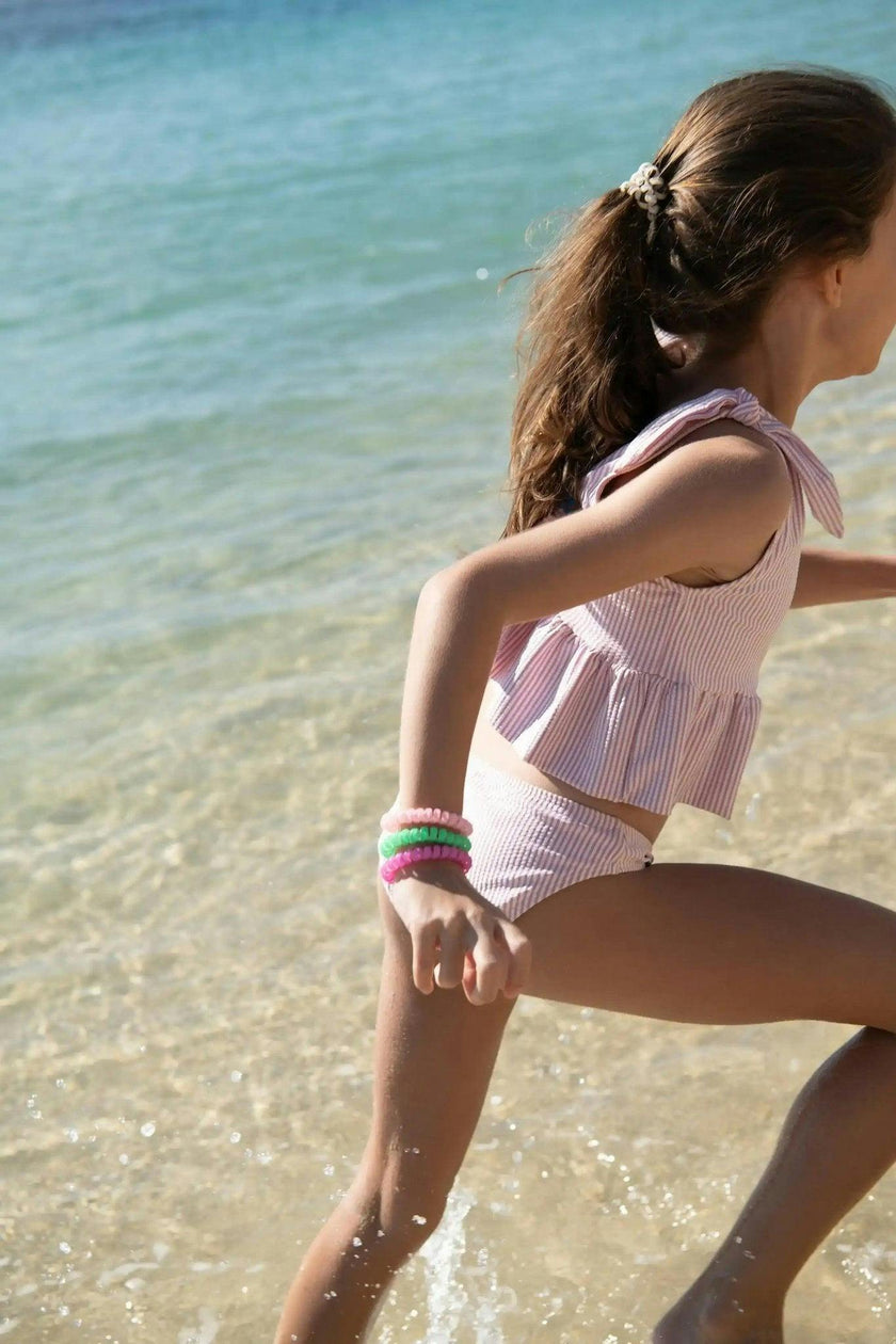 Girls' two-piece swimsuit with lilac stripes | CANDY 2P