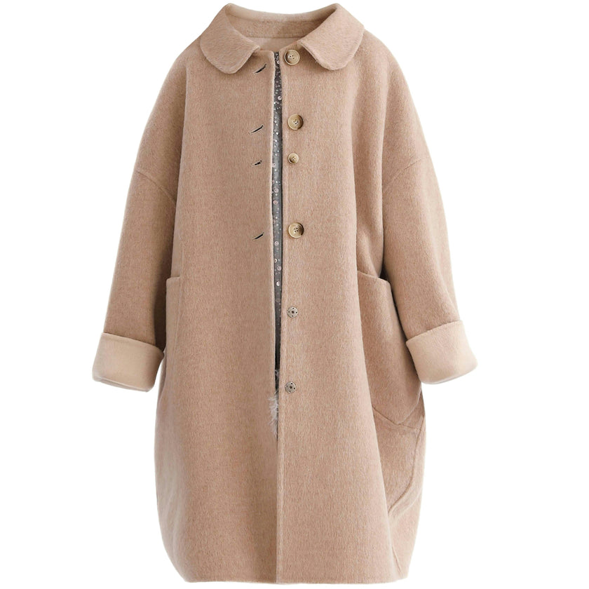 Champagne Wool Coat with Peter Pan Collar