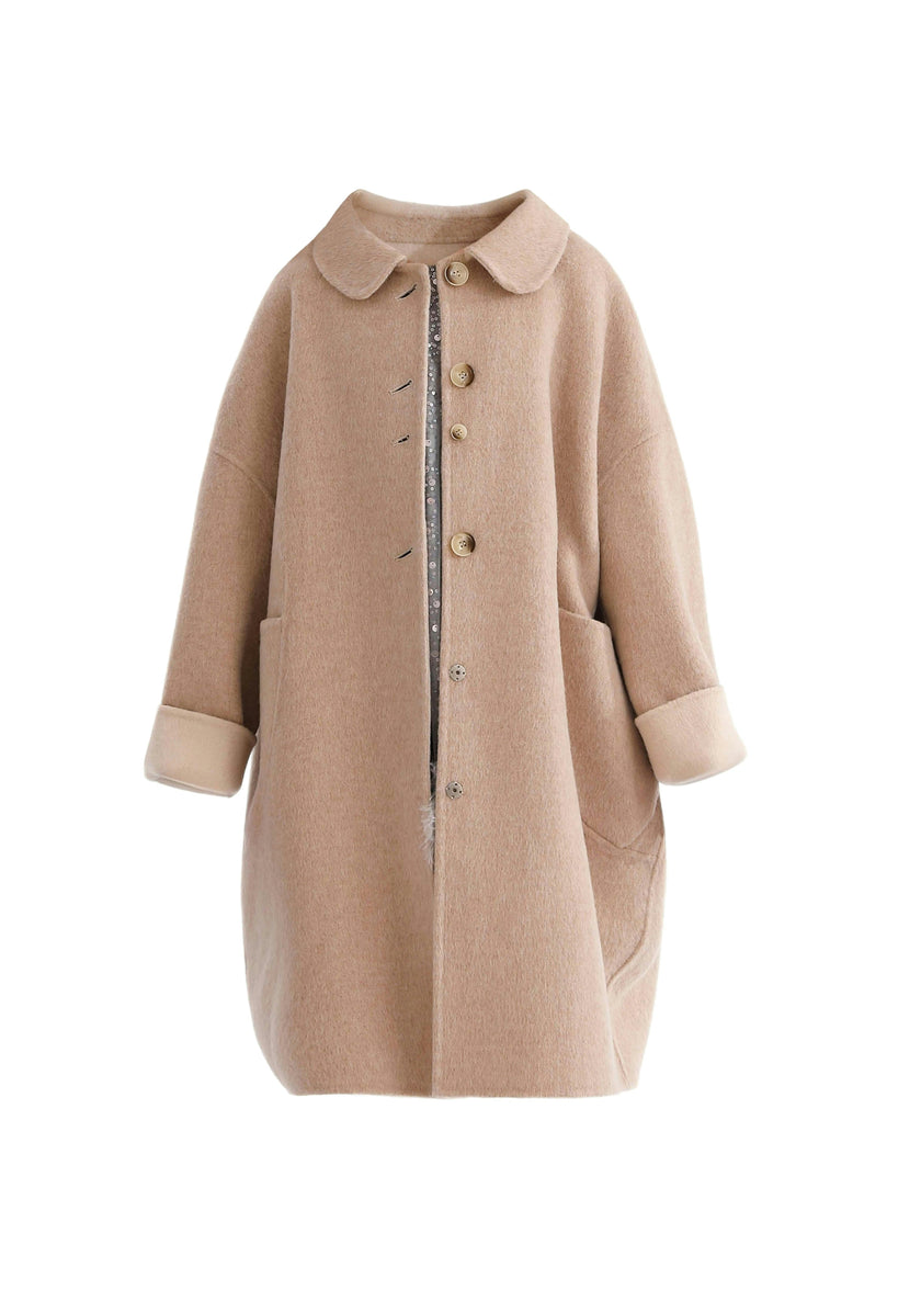 Champagne Wool Coat with Peter Pan Collar