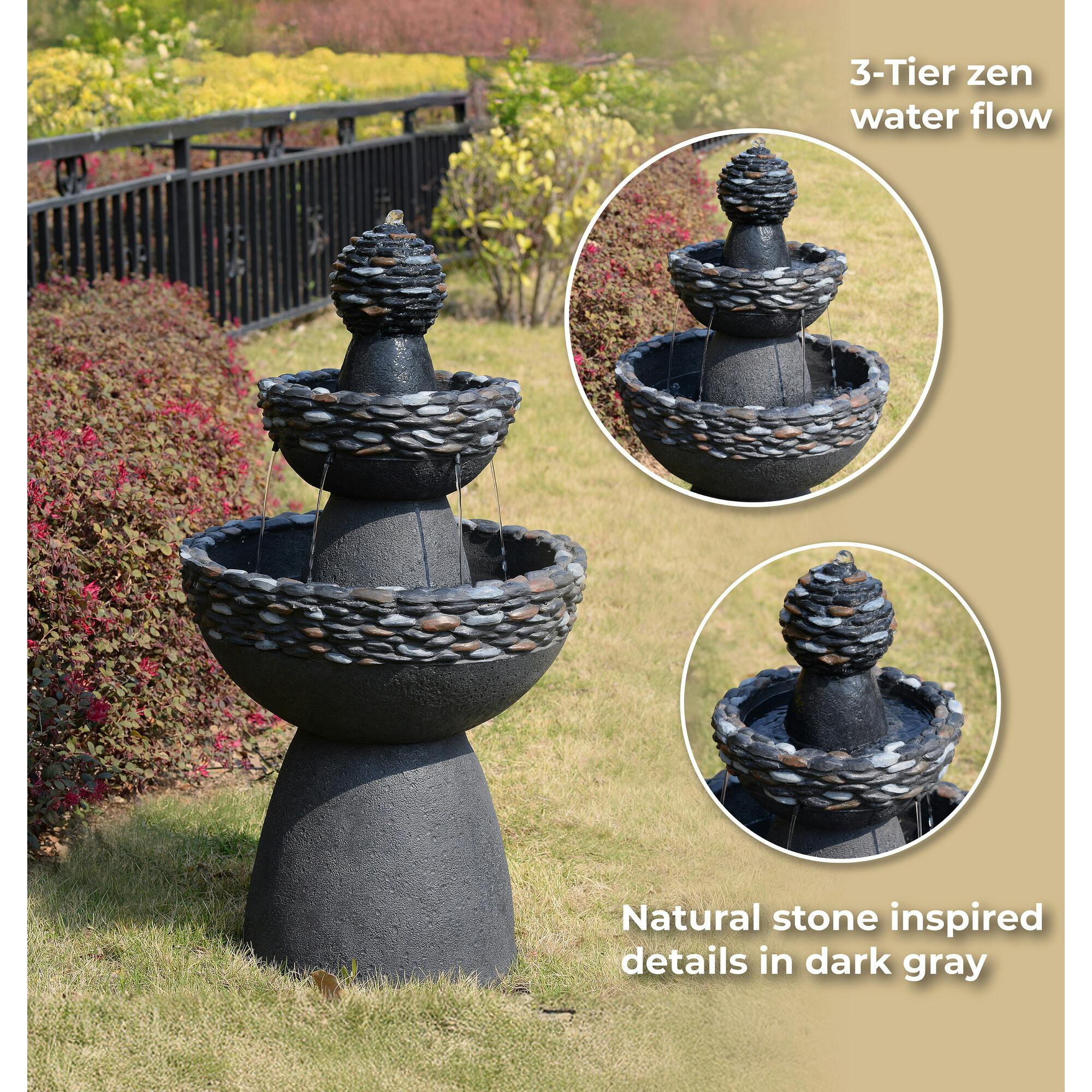 Teamson Home 3-Tier Zen-Style Outdoor Water Fountain with Realistic Stone Finish