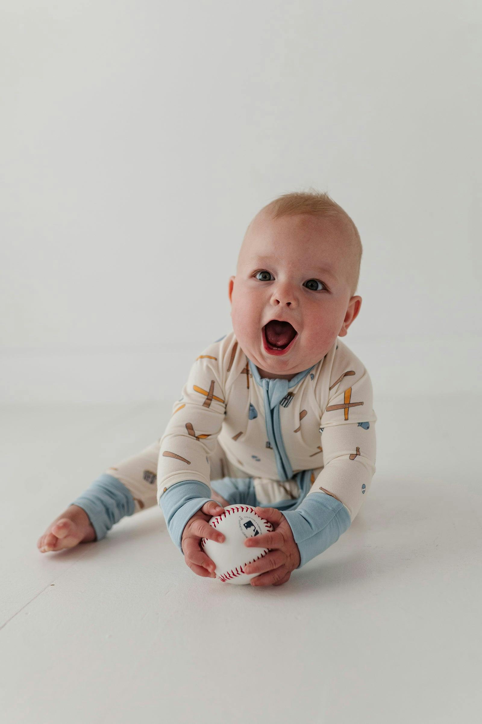 Baby Boy Long Sleeve Zip Romper in Baseball