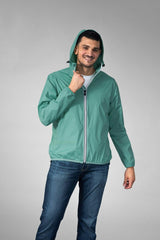 Moss green full zip packable Rain jacket and windbreaker