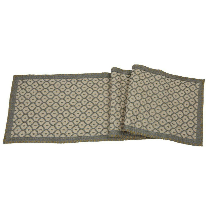 Artisan Hand Loomed Cotton Table Runner - Gray Yellow Stitching - 18"x96" Arcadia Home