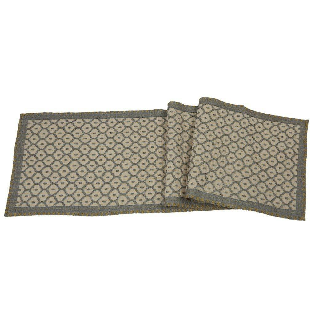 Artisan Hand Loomed Cotton Table Runner - Gray Yellow Stitching - 18