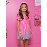 Bubble Gum Short Puff Sleeve Shimmer Sequin Dress