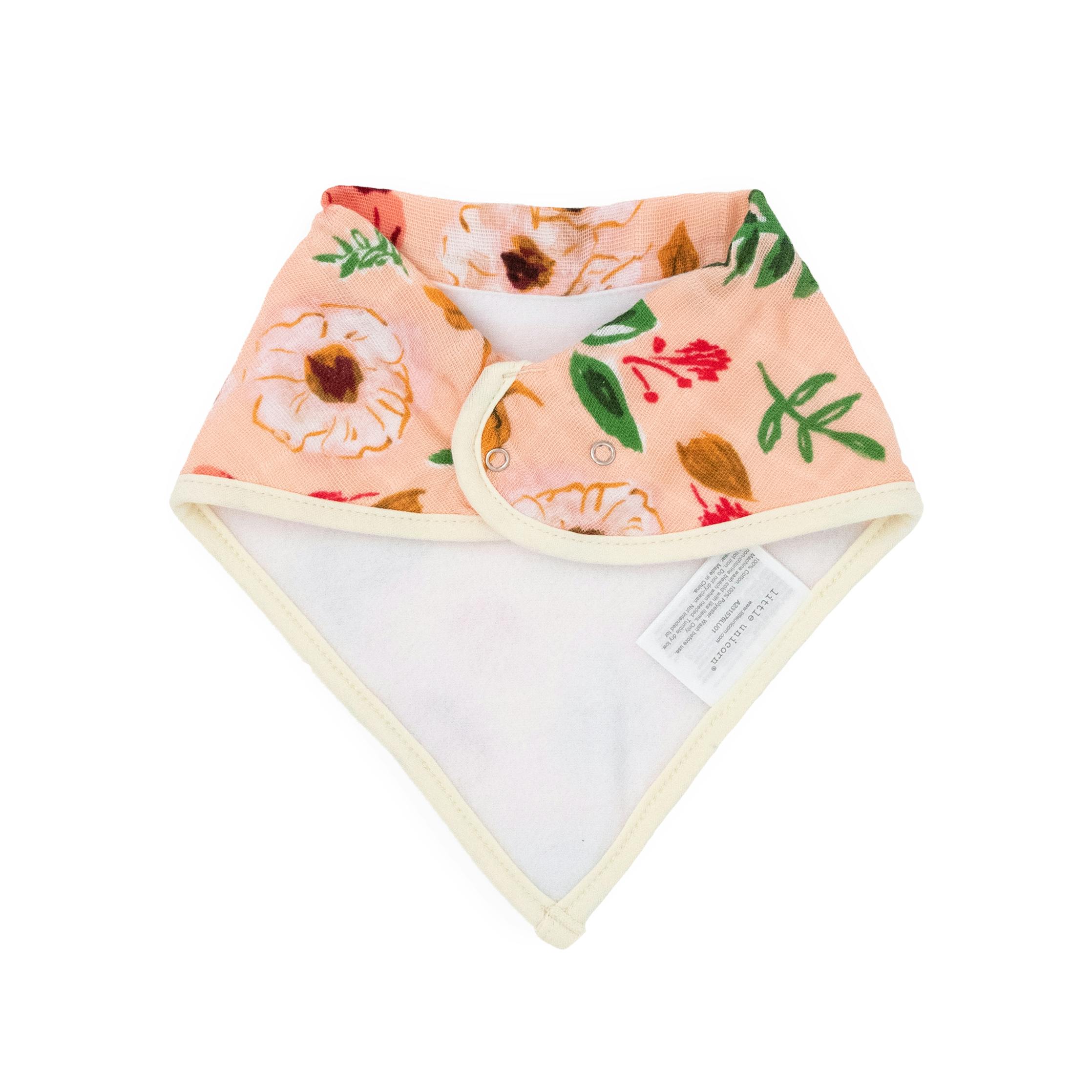 Cotton Muslin + Fleece Bandana Bib 4 Pack - Vintage Floral
