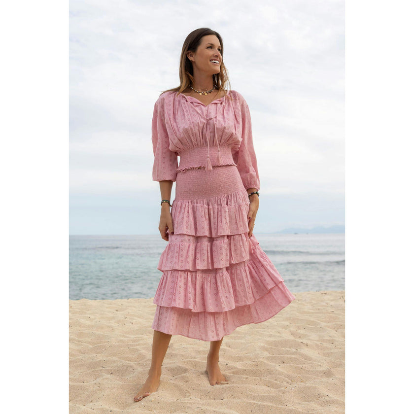 Karmin Womens Ruffle Skirt Blush Pink Eyelet, Pink Eyelet