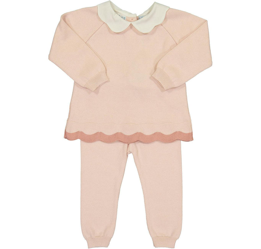 Scalloped Contrast Trim Knit Set Blush