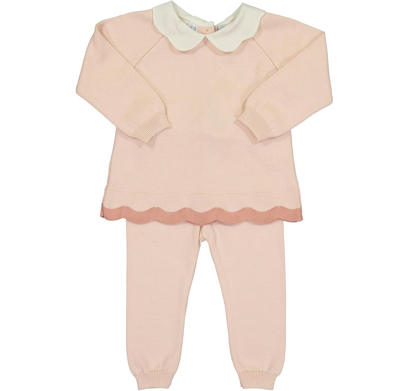 Scalloped Contrast Trim Knit Set Blush