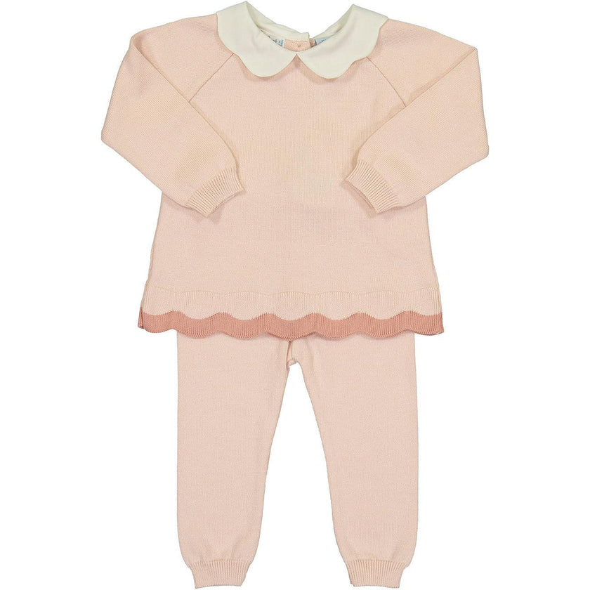 Scalloped Contrast Trim Knit Set Blush