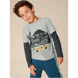 Istanbul Taxi Crew Neck Layered Long Sleeve T-Shirt, Grey