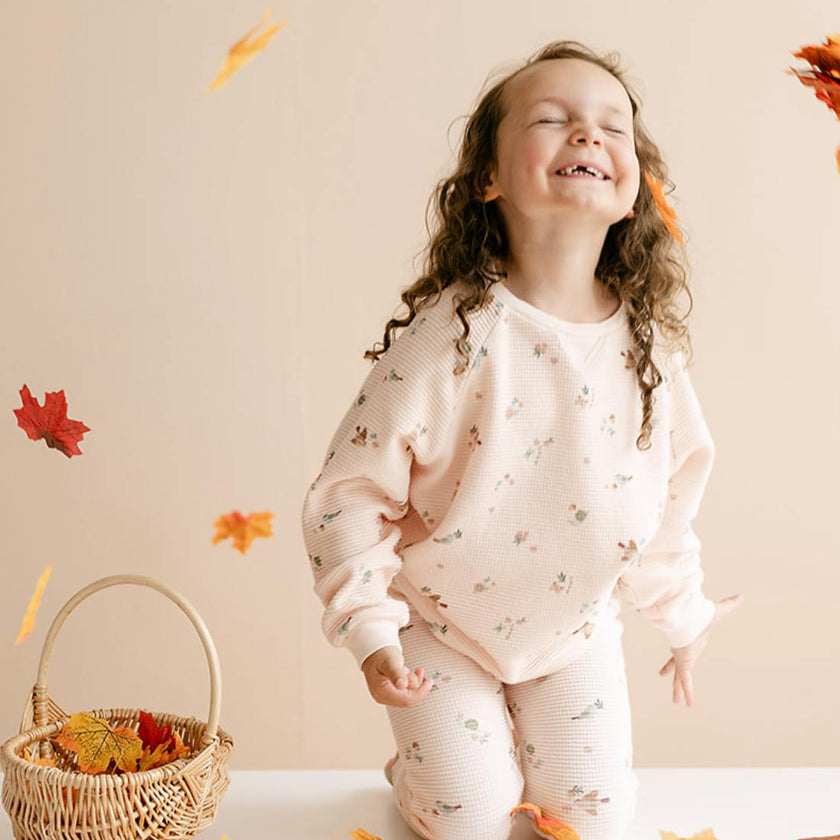 Organic Cotton Waffle Long Sleeve Tee in Birds