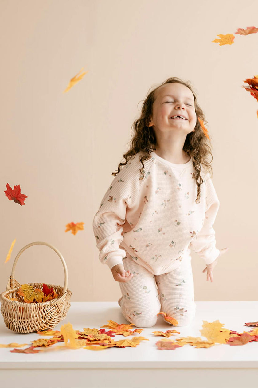 Organic Cotton Waffle Long Sleeve Tee in Birds