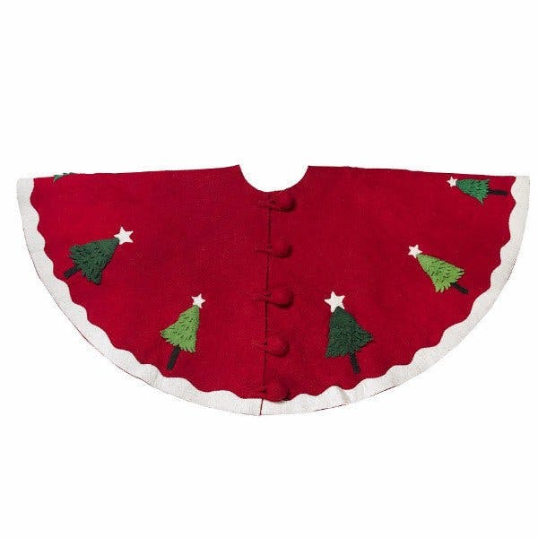 Handmade Christmas Tree Skirt Felt - Trees Red - 60