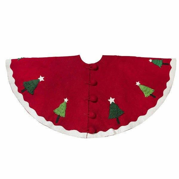 Handmade Christmas Tree Skirt Felt - Trees Red - 60"