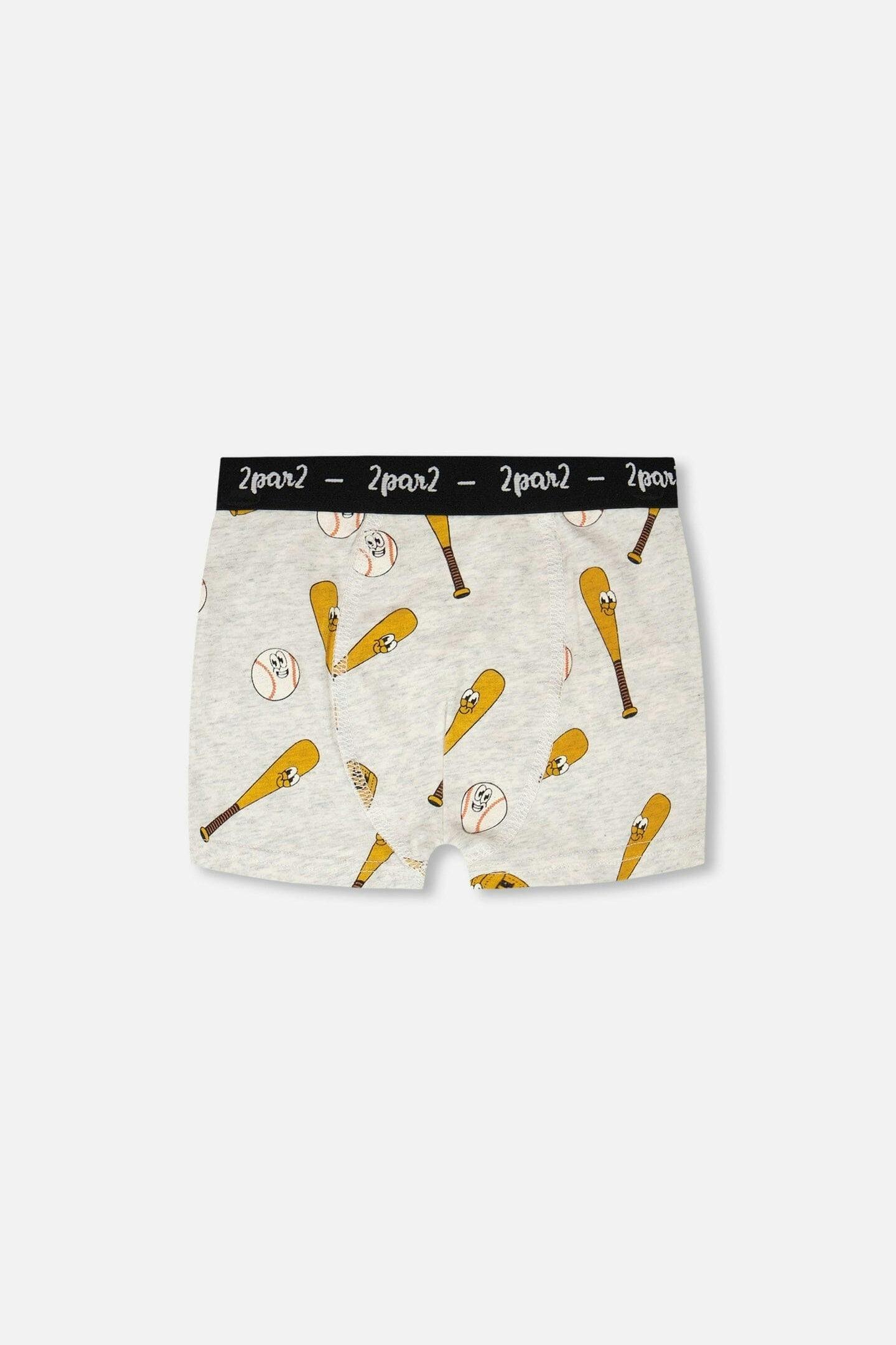 Organic Cotton Boxer Grey Mix Baseball Print