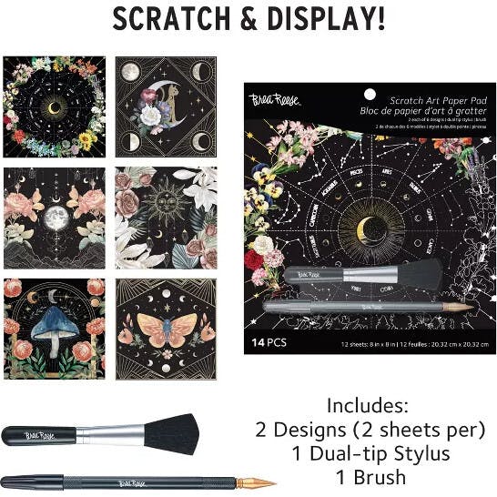 Brea Reese: Scratch Art Paper Pad - Whimsical Celestial - 12 Designs