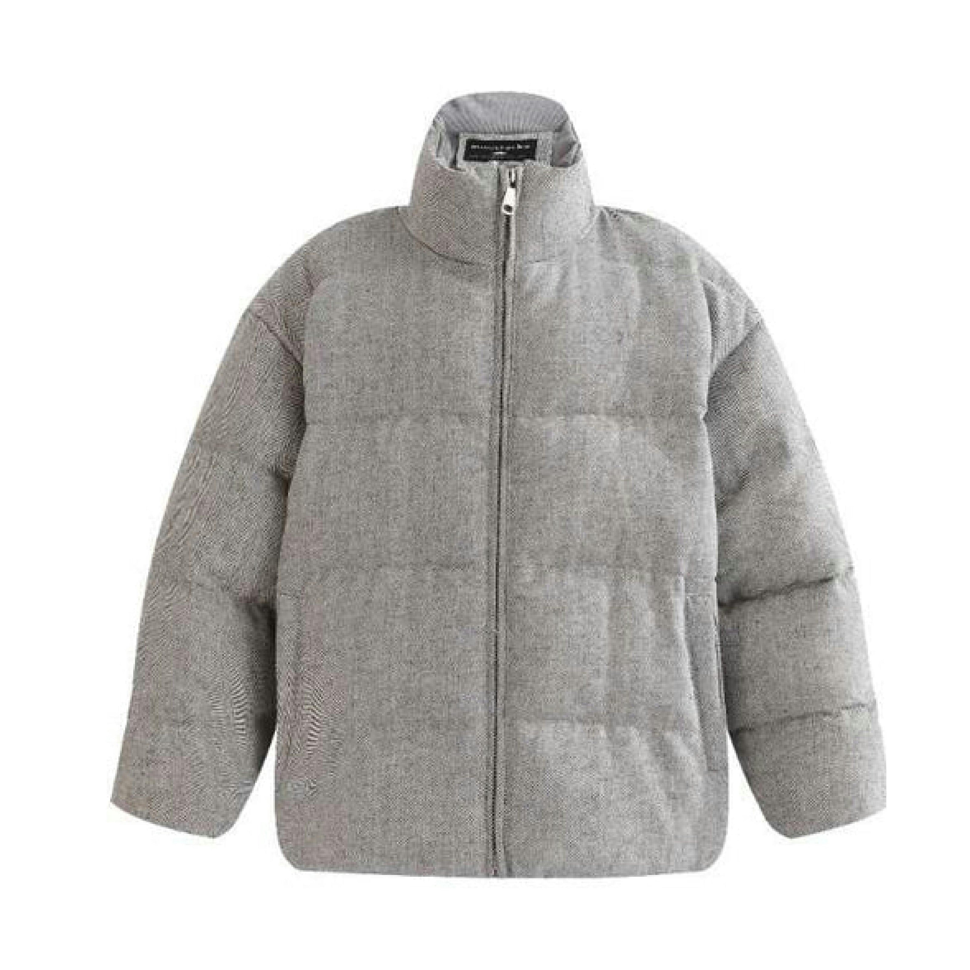 Gray Puffer Jacket with High Collar