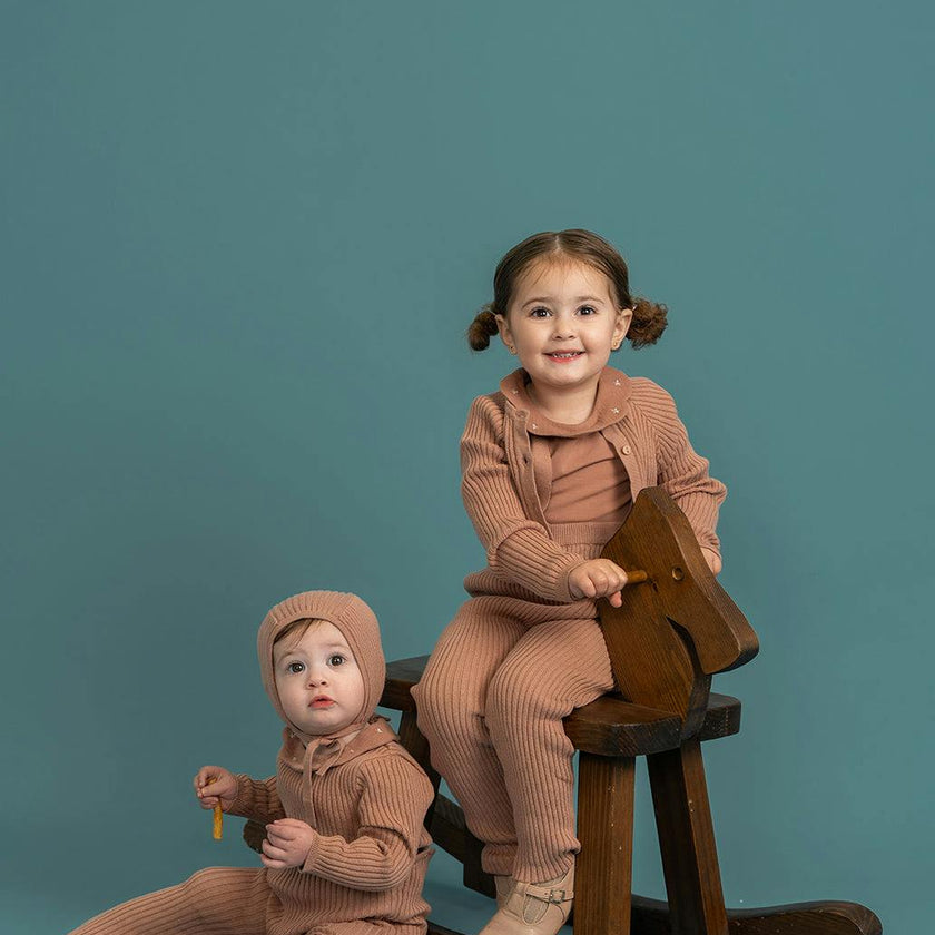 Ruffle Collar Knitted Onesie and Hat Dark Almond