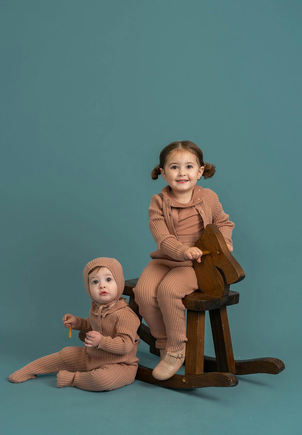 Ruffle Collar Knitted Onesie and Hat Dark Almond