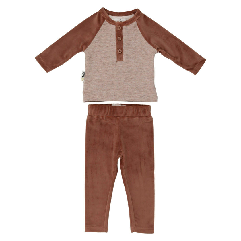 Velour Henley Two Piece Set