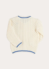 Plane Embroidered Cable Knit Cardigan in Cream (12mths-6yrs)