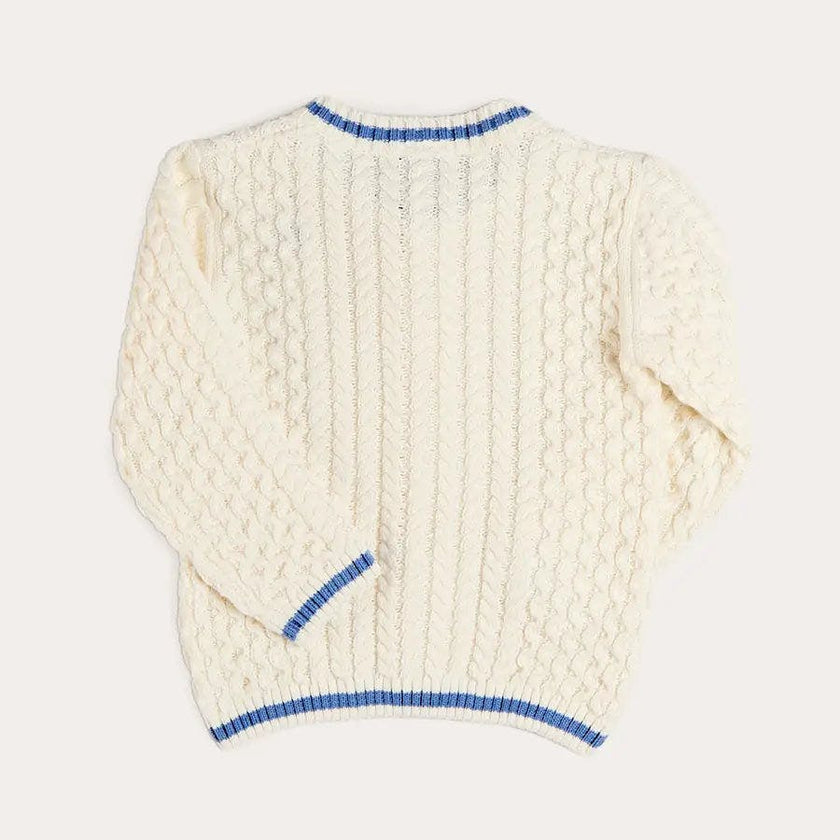 Plane Embroidered Cable Knit Cardigan in Cream (12mths-6yrs)