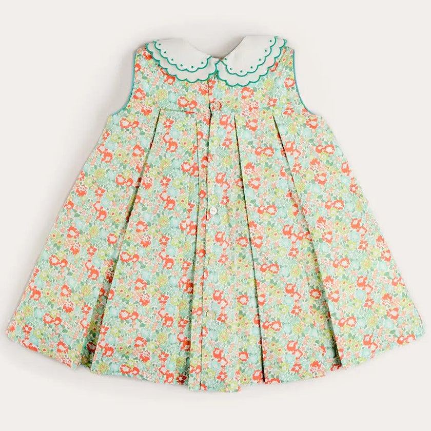 Mabel Floral Layered Scallop Collar Trapeze Dress in Green (12mths- 10yrs)