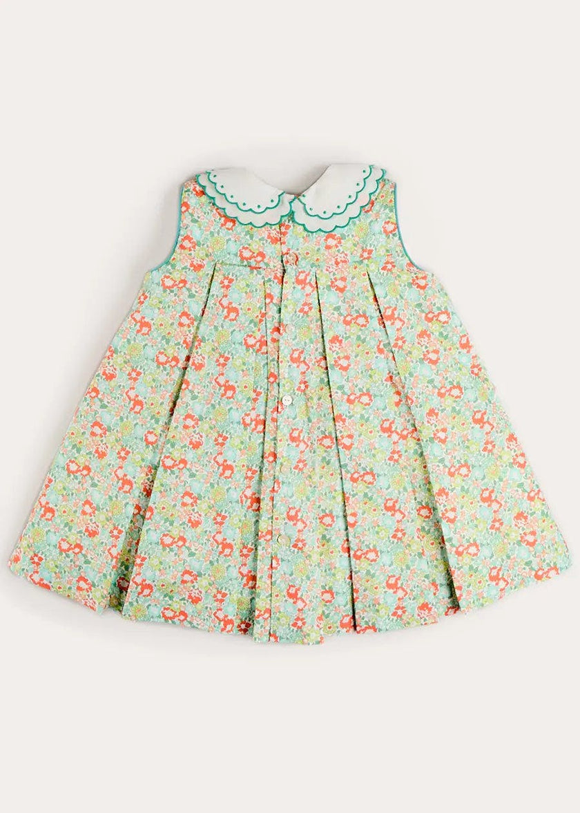 Mabel Floral Layered Scallop Collar Trapeze Dress in Green (12mths- 10yrs)