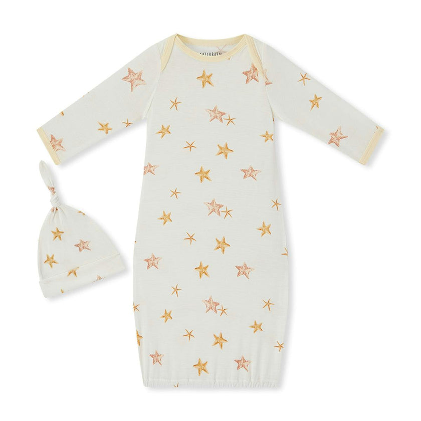 Starfish Dreams Luxe Stretch Newborn Gown & Hat Set