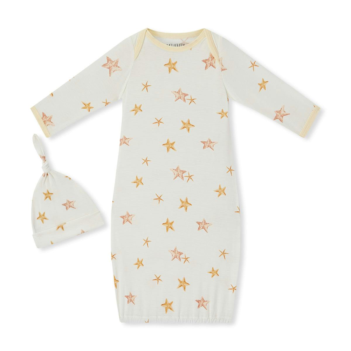 Starfish Dreams Luxe Stretch Newborn Gown & Hat Set