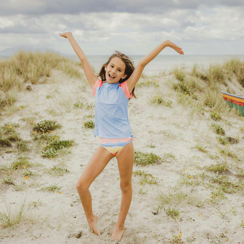 Cornflower Peach Sleeve SS Rash Top